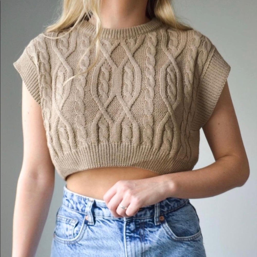 Brown Cropped Knit Sweater Vest